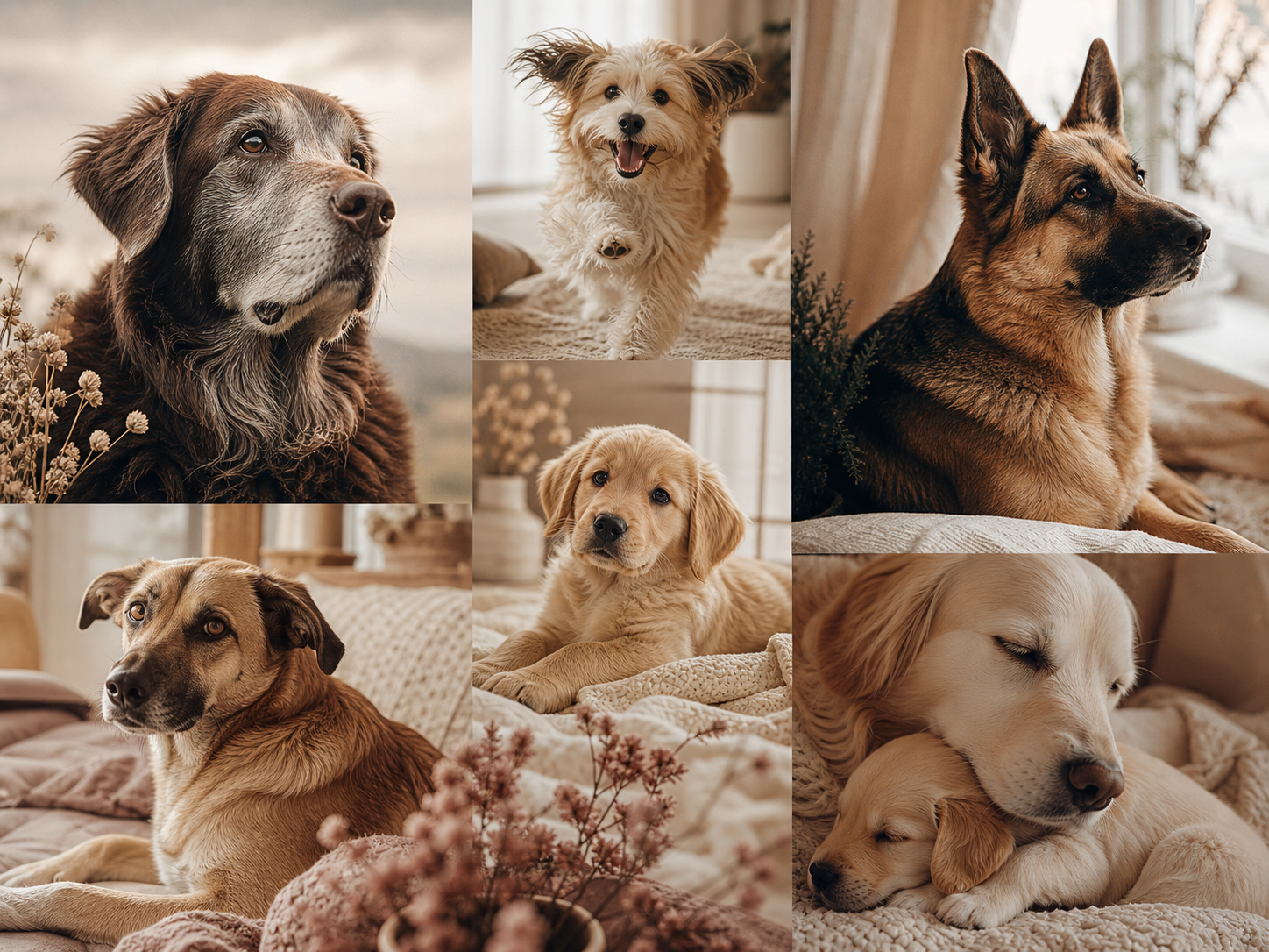 Emotionale Collage verschiedener Hunde als treue Begleiter