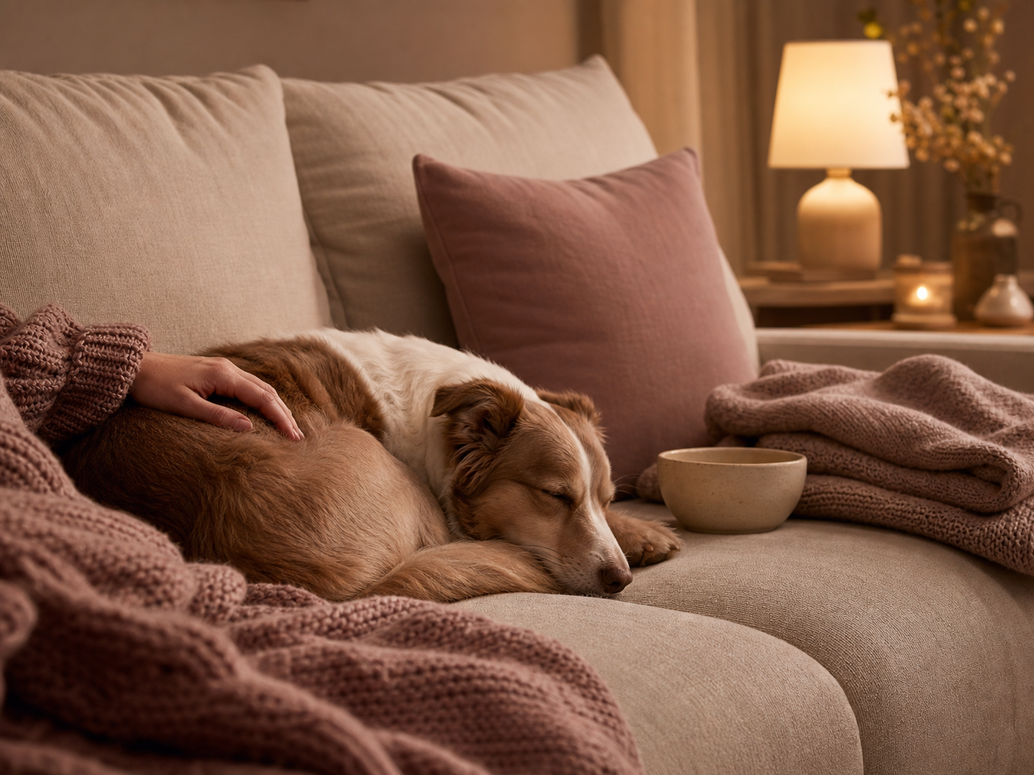 Ruhiger Abendmoment mit Hund auf dem Sofa